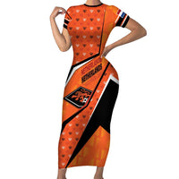 Custom Netherlands Football Short Sleeve Bodycon Dress Dynamic Diagonal Stripe With Tulip Floral Patterns