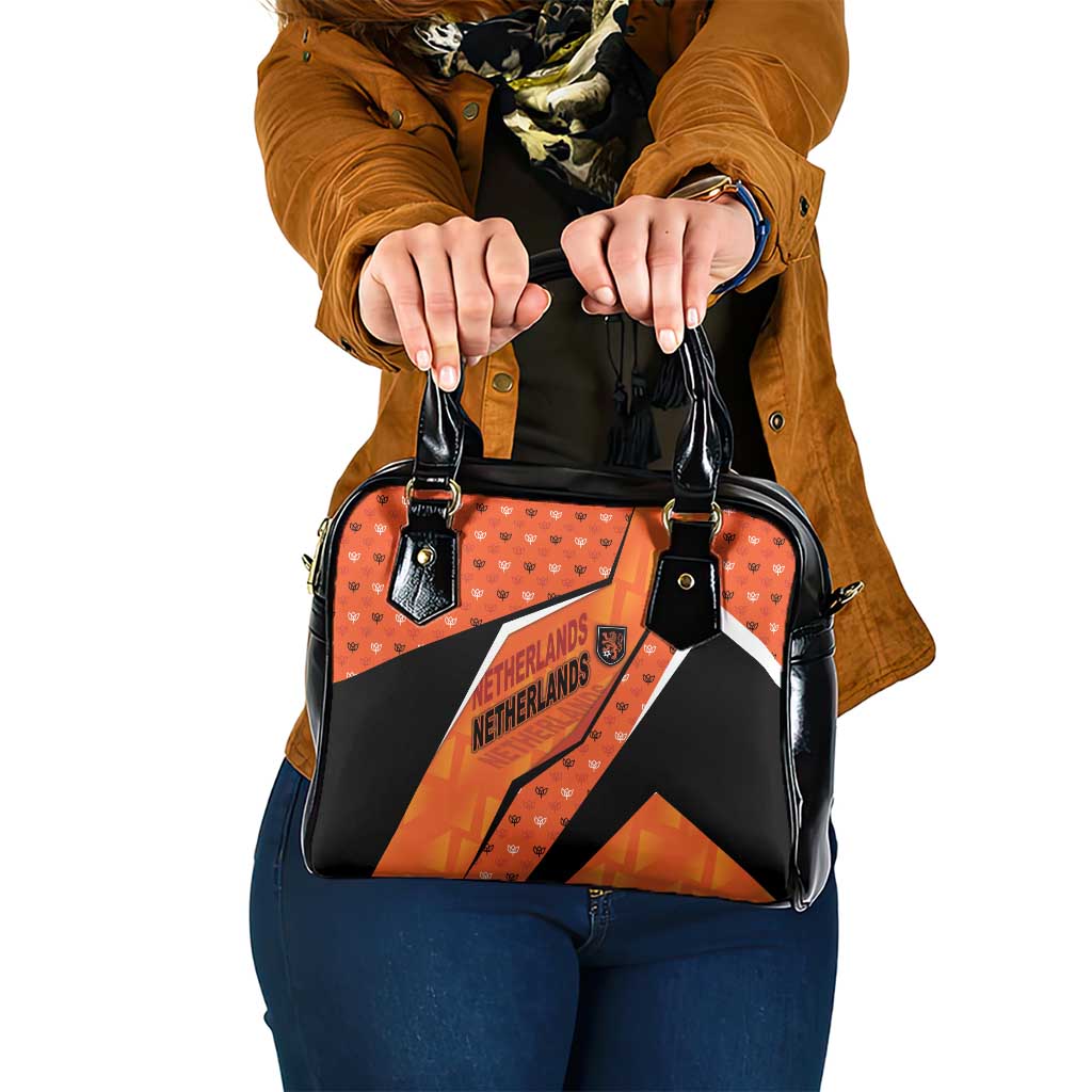 Netherlands Football Shoulder Handbag Dynamic Diagonal Stripe With Tulip Floral Patterns