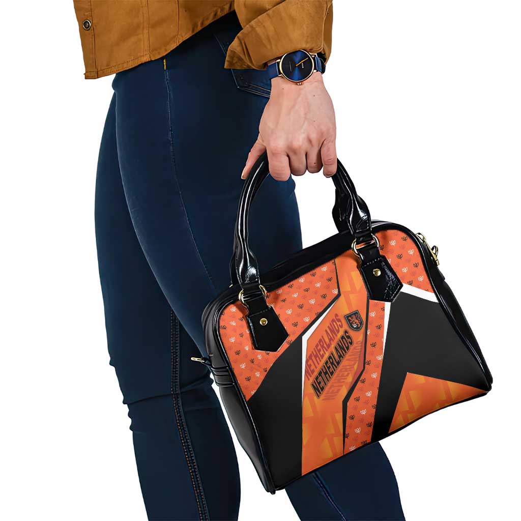 Netherlands Football Shoulder Handbag Dynamic Diagonal Stripe With Tulip Floral Patterns