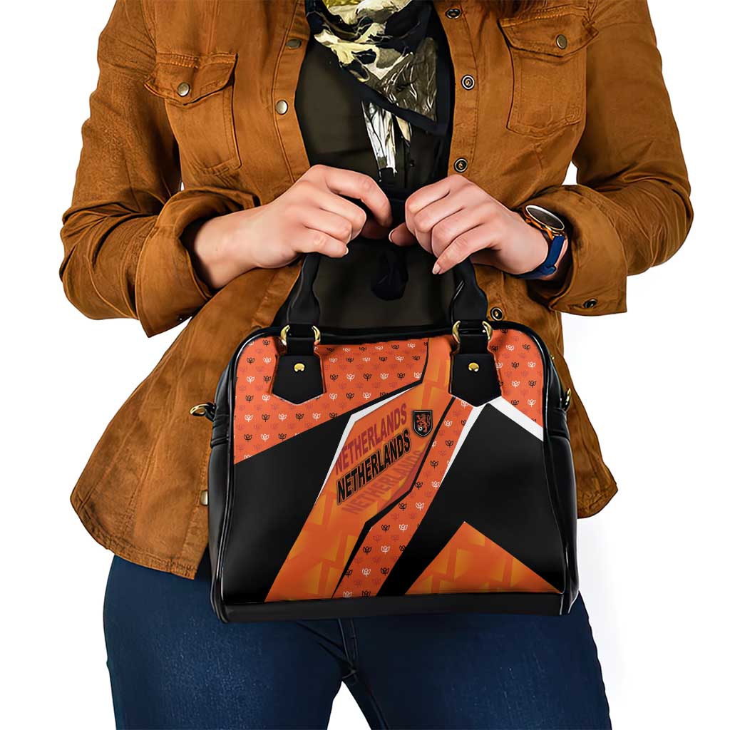 Netherlands Football Shoulder Handbag Dynamic Diagonal Stripe With Tulip Floral Patterns