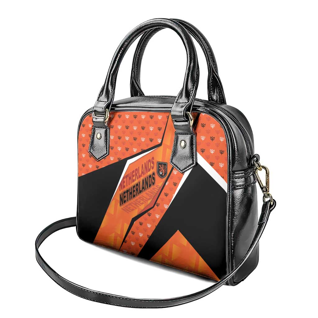 Netherlands Football Shoulder Handbag Dynamic Diagonal Stripe With Tulip Floral Patterns