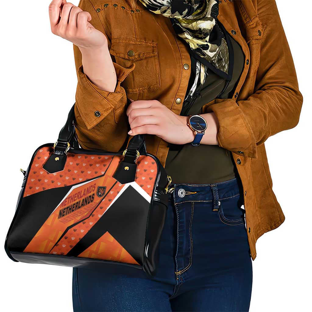 Netherlands Football Shoulder Handbag Dynamic Diagonal Stripe With Tulip Floral Patterns