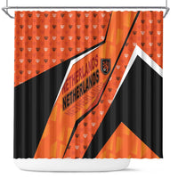 Netherlands Football Shower Curtain Dynamic Diagonal Stripe With Tulip Floral Patterns