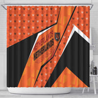 Netherlands Football Shower Curtain Dynamic Diagonal Stripe With Tulip Floral Patterns