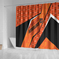 Netherlands Football Shower Curtain Dynamic Diagonal Stripe With Tulip Floral Patterns