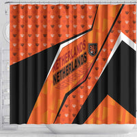 Netherlands Football Shower Curtain Dynamic Diagonal Stripe With Tulip Floral Patterns