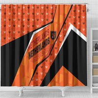 Netherlands Football Shower Curtain Dynamic Diagonal Stripe With Tulip Floral Patterns