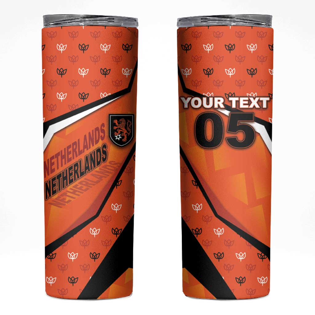 Custom Netherlands Football Skinny Tumbler Dynamic Diagonal Stripe With Tulip Floral Patterns