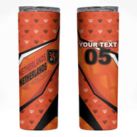 Custom Netherlands Football Skinny Tumbler Dynamic Diagonal Stripe With Tulip Floral Patterns