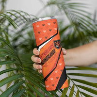 Custom Netherlands Football Skinny Tumbler Dynamic Diagonal Stripe With Tulip Floral Patterns