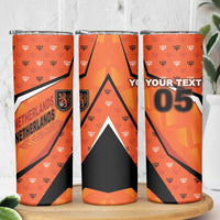 Custom Netherlands Football Skinny Tumbler Dynamic Diagonal Stripe With Tulip Floral Patterns