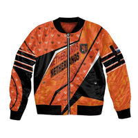 Custom Netherlands Football Sleeve Zip Bomber Jacket Dynamic Diagonal Stripe With Tulip Floral Patterns