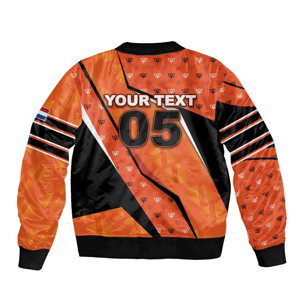 Custom Netherlands Football Sleeve Zip Bomber Jacket Dynamic Diagonal Stripe With Tulip Floral Patterns