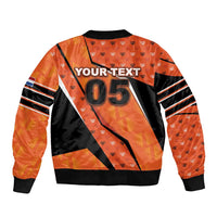 Custom Netherlands Football Sleeve Zip Bomber Jacket Dynamic Diagonal Stripe With Tulip Floral Patterns