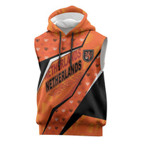 Custom Netherlands Football Sleeveless Hoodie Dynamic Diagonal Stripe With Tulip Floral Patterns