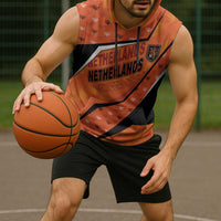 Custom Netherlands Football Sleeveless Hoodie Dynamic Diagonal Stripe With Tulip Floral Patterns