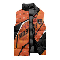 Custom Netherlands Football Sleeveless Puffer Jacket Dynamic Diagonal Stripe With Tulip Floral Patterns