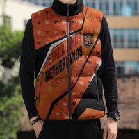 Custom Netherlands Football Sleeveless Puffer Jacket Dynamic Diagonal Stripe With Tulip Floral Patterns
