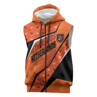 Custom Netherlands Football Sleeveless Zip Hoodie Dynamic Diagonal Stripe With Tulip Floral Patterns