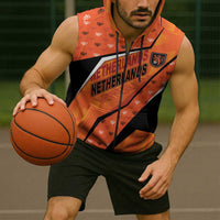 Custom Netherlands Football Sleeveless Zip Hoodie Dynamic Diagonal Stripe With Tulip Floral Patterns