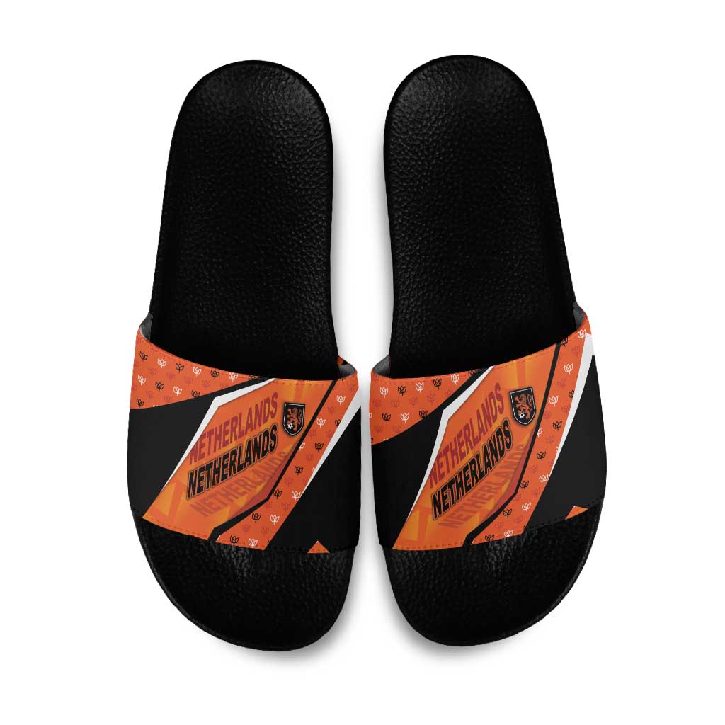 Netherlands Football Slide Sandals Dynamic Diagonal Stripe With Tulip Floral Patterns