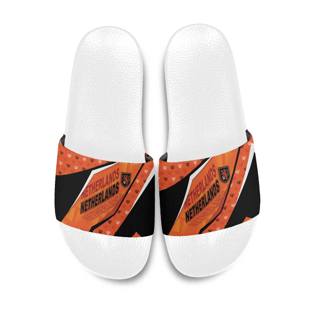 Netherlands Football Slide Sandals Dynamic Diagonal Stripe With Tulip Floral Patterns