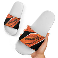 Netherlands Football Slide Sandals Dynamic Diagonal Stripe With Tulip Floral Patterns