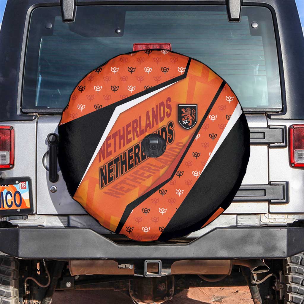 Netherlands Football Spare Tire Cover Dynamic Diagonal Stripe With Tulip Floral Patterns