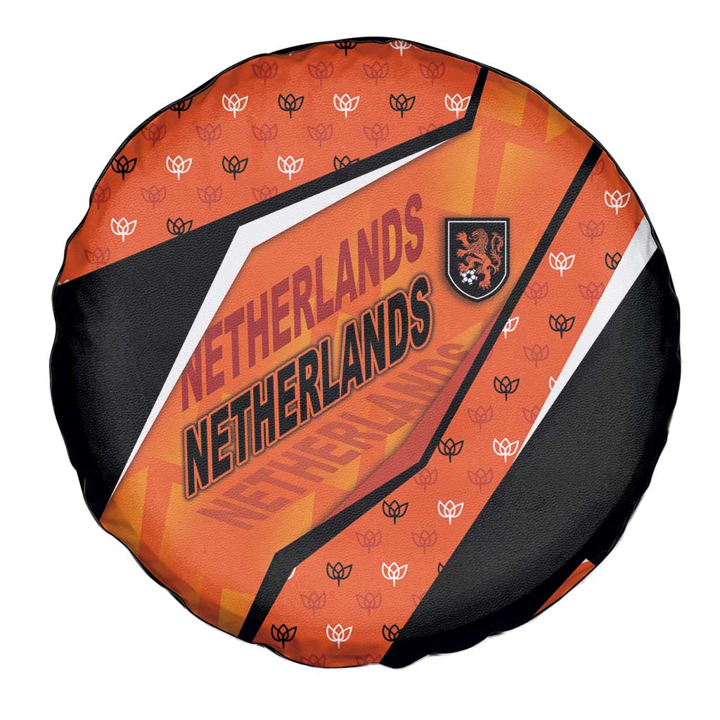 Netherlands Football Spare Tire Cover Dynamic Diagonal Stripe With Tulip Floral Patterns