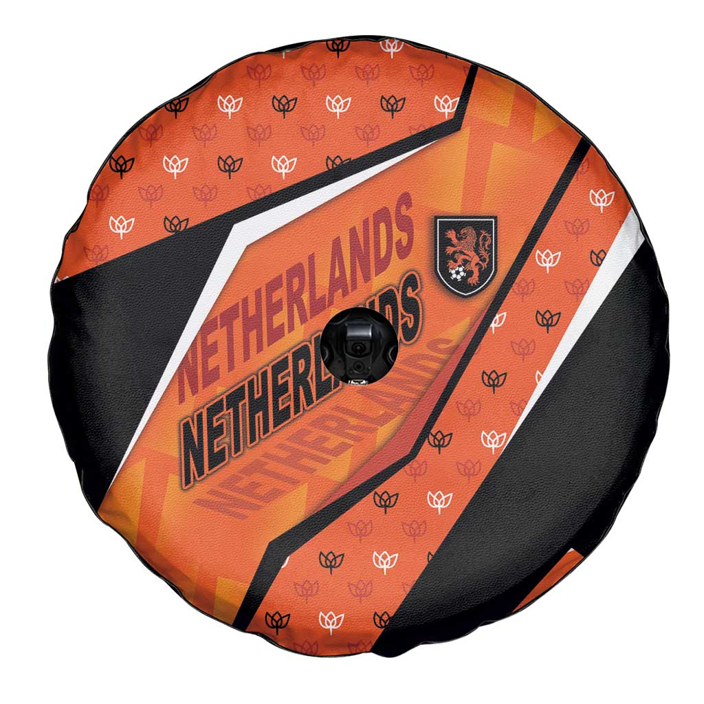 Netherlands Football Spare Tire Cover Dynamic Diagonal Stripe With Tulip Floral Patterns