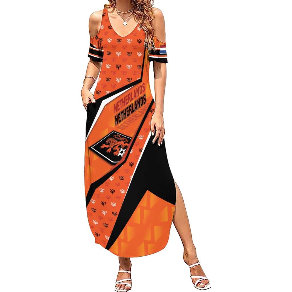 Custom Netherlands Football Summer Maxi Dress Dynamic Diagonal Stripe With Tulip Floral Patterns