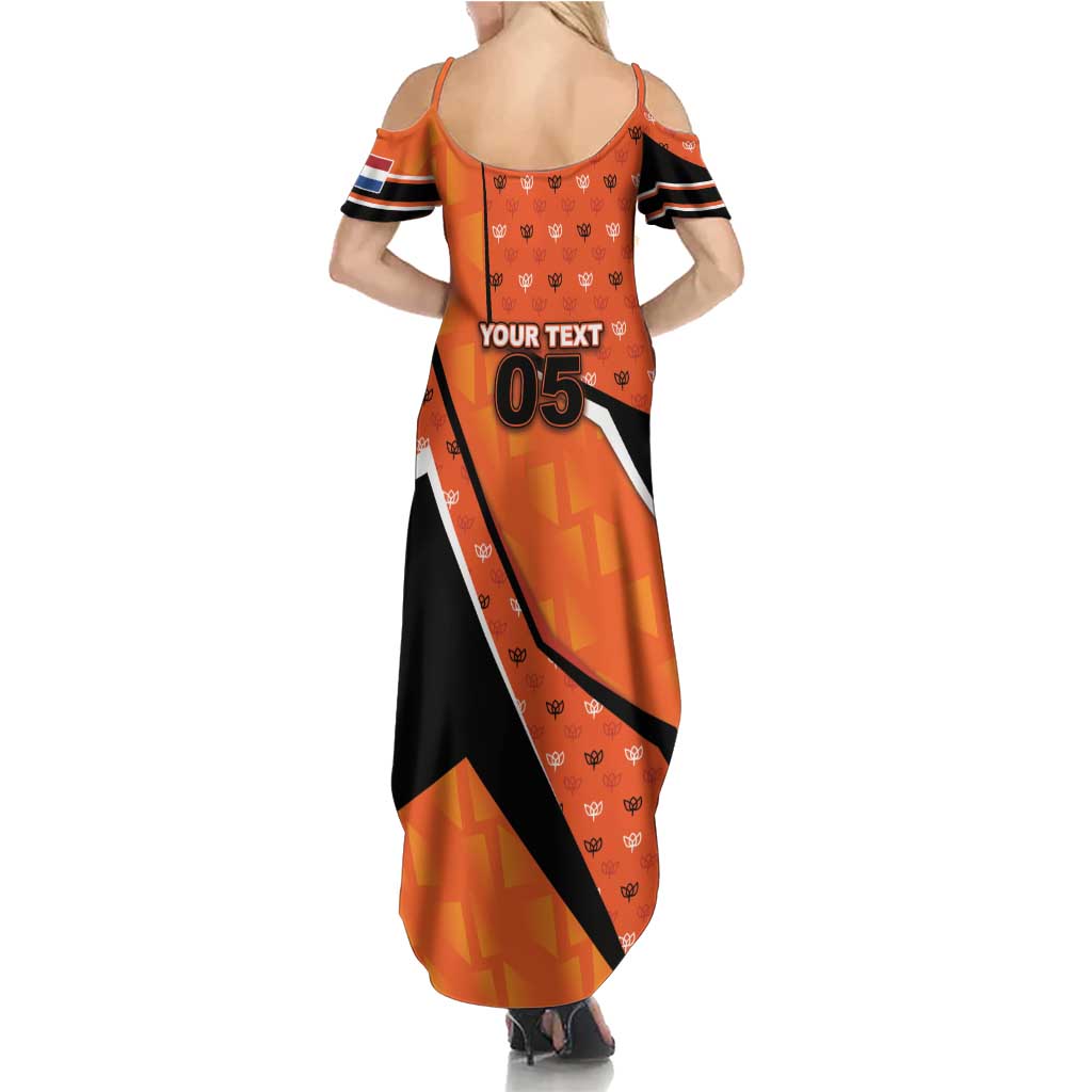 Custom Netherlands Football Summer Maxi Dress Dynamic Diagonal Stripe With Tulip Floral Patterns