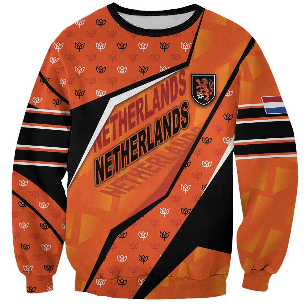 Custom Netherlands Football Sweatshirt Dynamic Diagonal Stripe With Tulip Floral Patterns