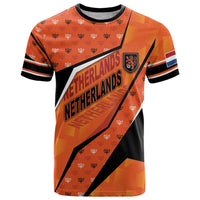 Custom Netherlands Football T Shirt Dynamic Diagonal Stripe With Tulip Floral Patterns