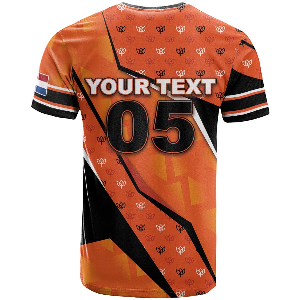 Custom Netherlands Football T Shirt Dynamic Diagonal Stripe With Tulip Floral Patterns