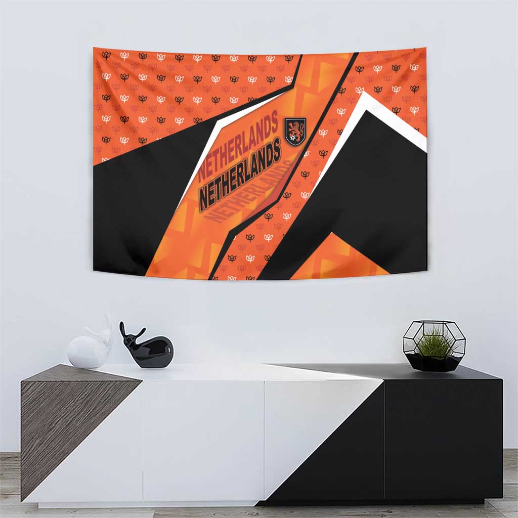 Netherlands Football Tapestry Dynamic Diagonal Stripe With Tulip Floral Patterns