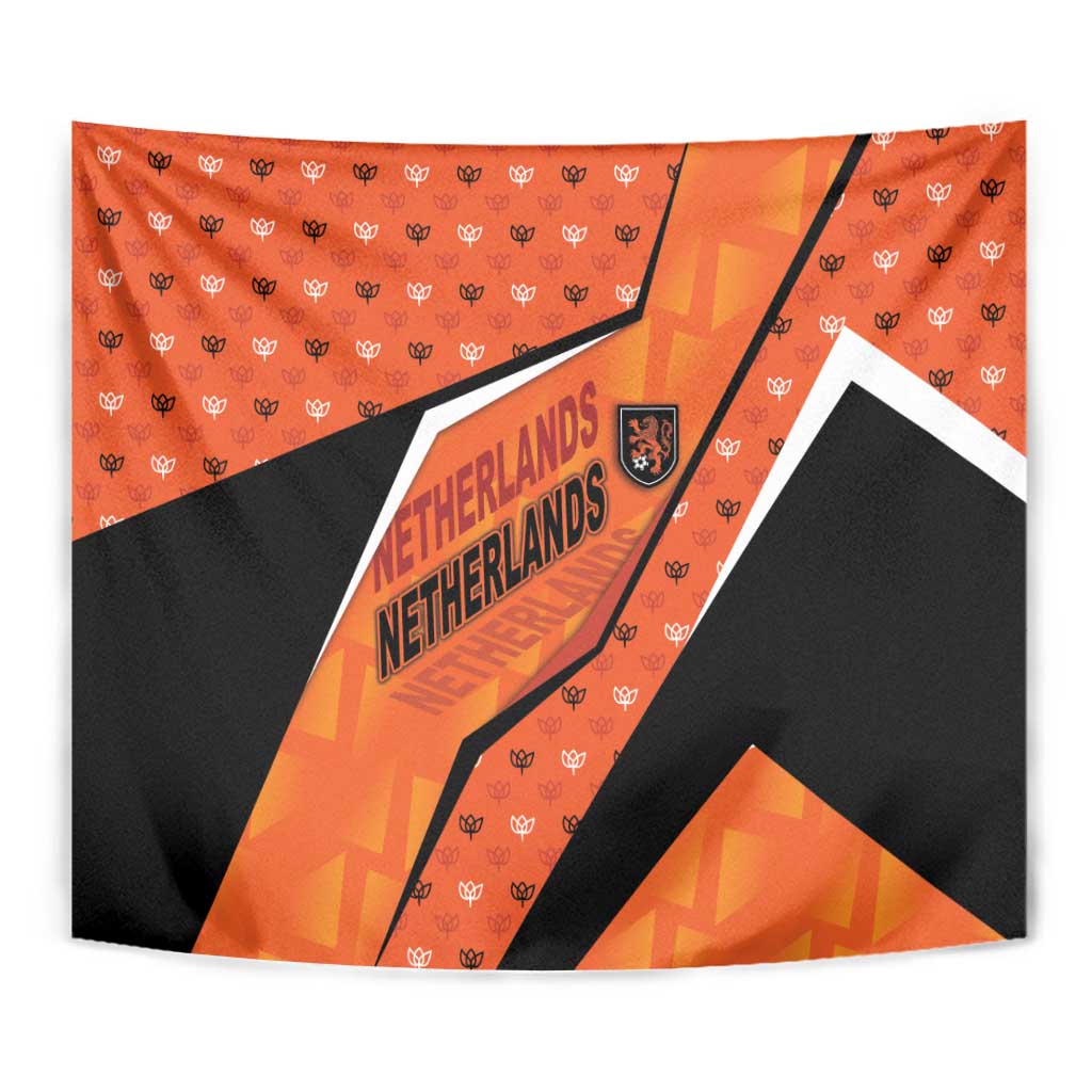 Netherlands Football Tapestry Dynamic Diagonal Stripe With Tulip Floral Patterns