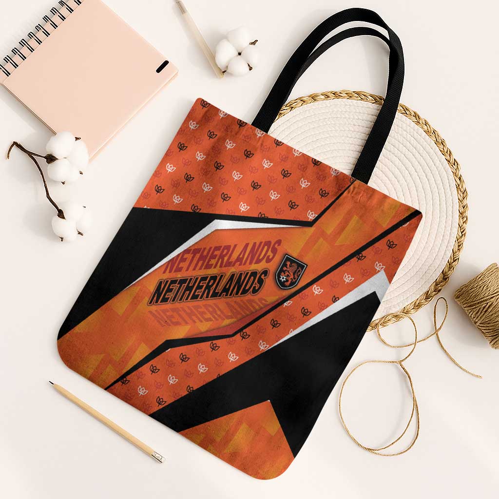 Netherlands Football Tote Bag Dynamic Diagonal Stripe With Tulip Floral Patterns