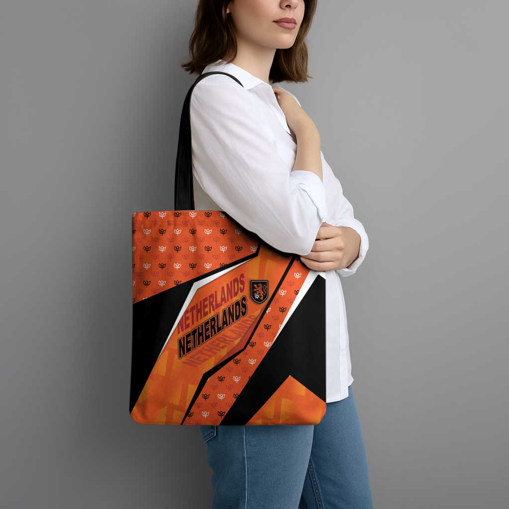 Netherlands Football Tote Bag Dynamic Diagonal Stripe With Tulip Floral Patterns