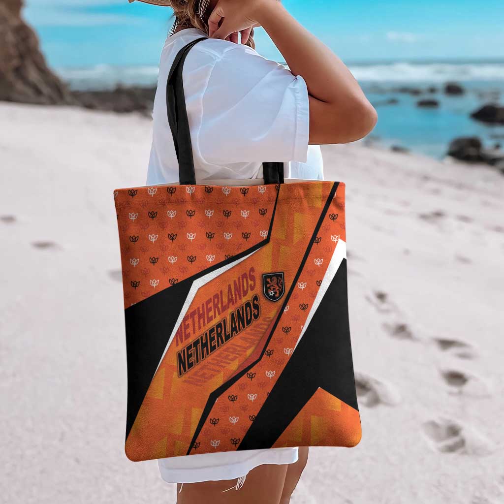 Netherlands Football Tote Bag Dynamic Diagonal Stripe With Tulip Floral Patterns