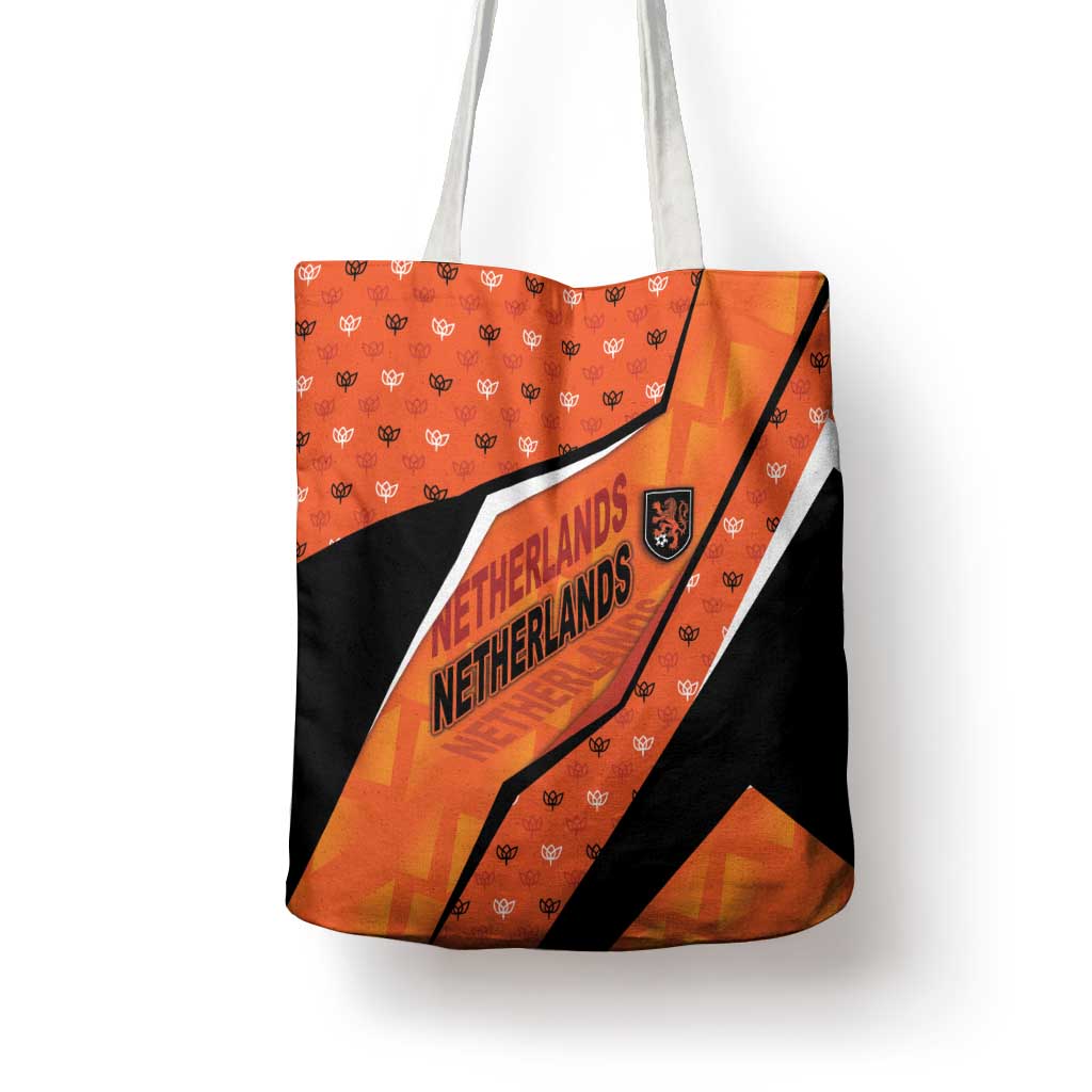 Netherlands Football Tote Bag Dynamic Diagonal Stripe With Tulip Floral Patterns