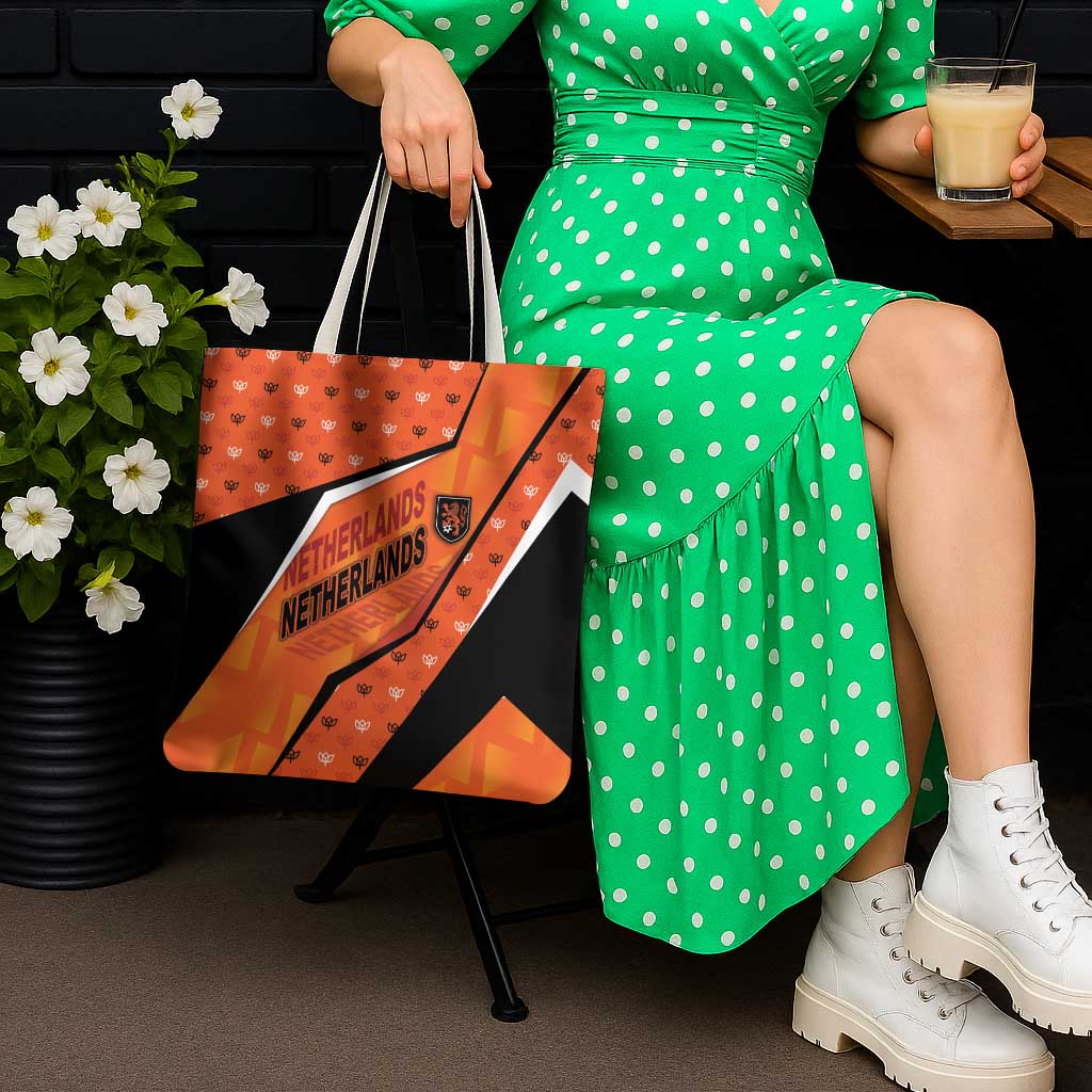Netherlands Football Tote Bag Dynamic Diagonal Stripe With Tulip Floral Patterns