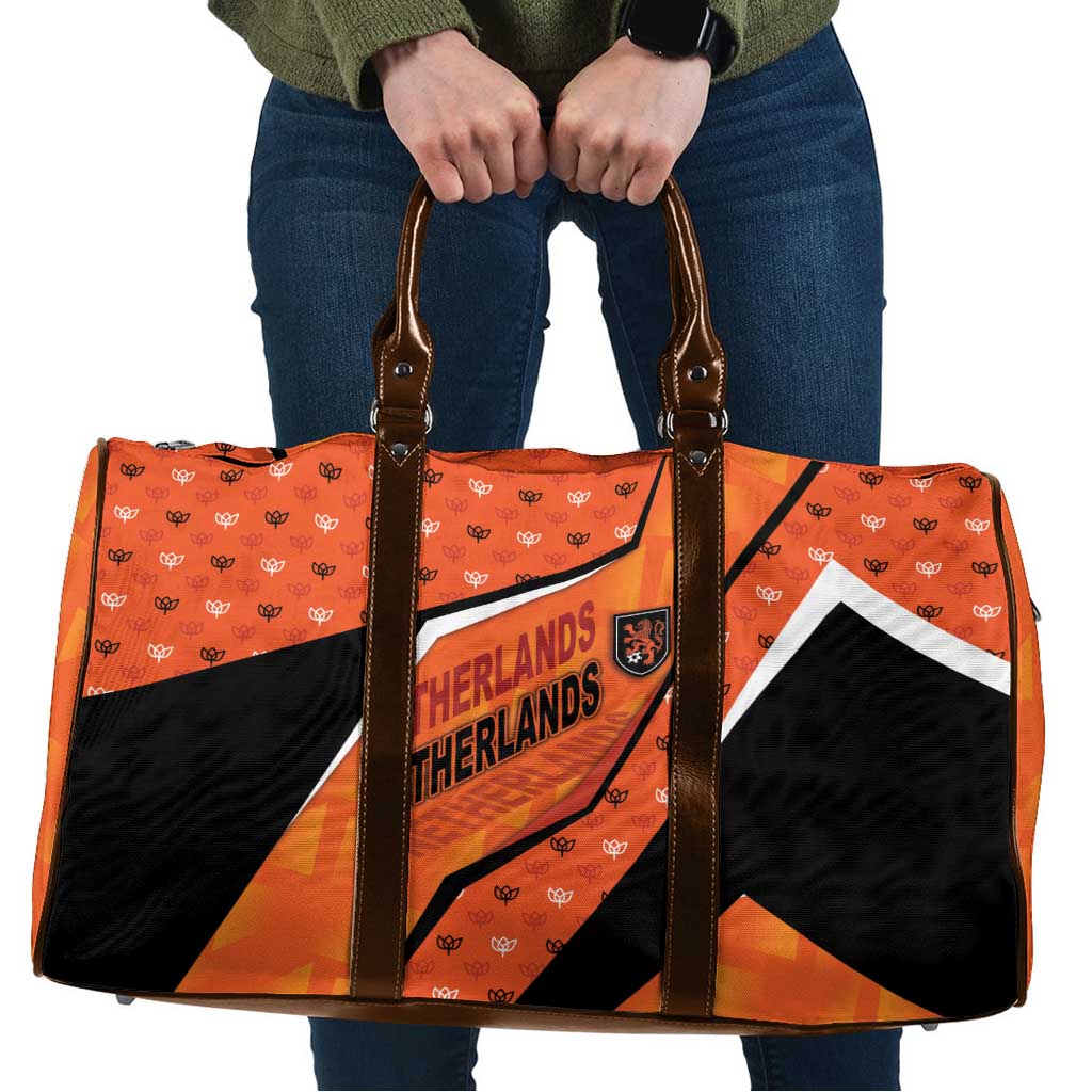 Netherlands Football Travel Bag Dynamic Diagonal Stripe With Tulip Floral Patterns