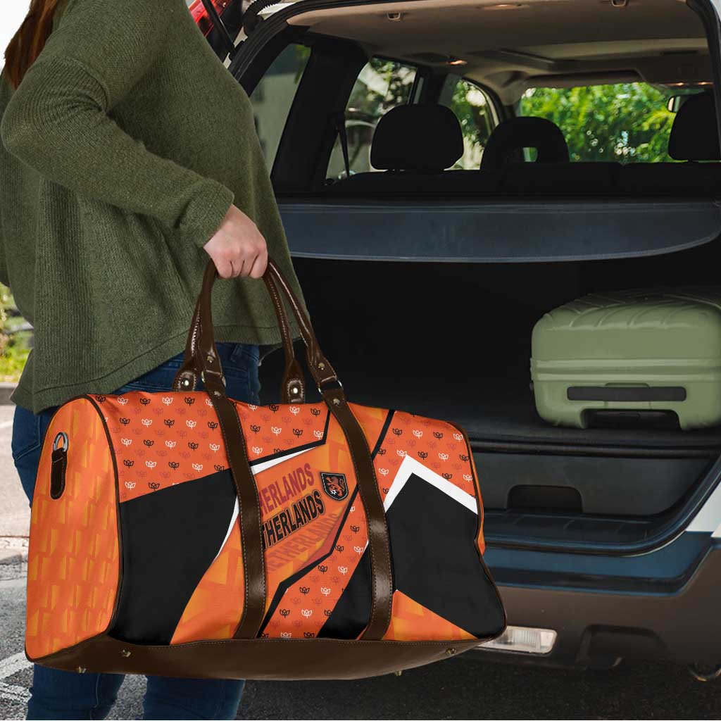 Netherlands Football Travel Bag Dynamic Diagonal Stripe With Tulip Floral Patterns
