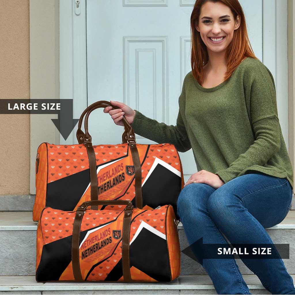 Netherlands Football Travel Bag Dynamic Diagonal Stripe With Tulip Floral Patterns