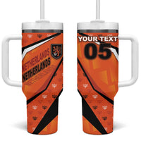 Custom Netherlands Football Tumbler With Handle Dynamic Diagonal Stripe With Tulip Floral Patterns