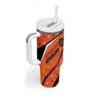 Custom Netherlands Football Tumbler With Handle Dynamic Diagonal Stripe With Tulip Floral Patterns