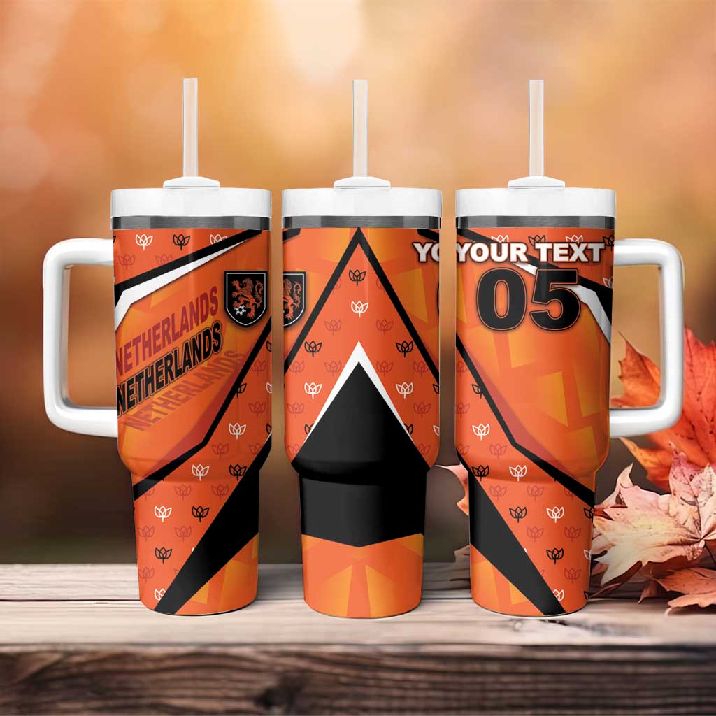 Custom Netherlands Football Tumbler With Handle Dynamic Diagonal Stripe With Tulip Floral Patterns