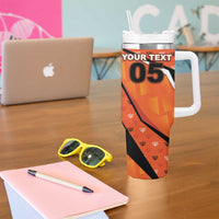 Custom Netherlands Football Tumbler With Handle Dynamic Diagonal Stripe With Tulip Floral Patterns
