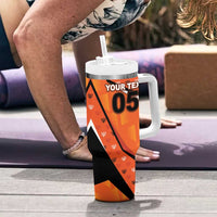 Custom Netherlands Football Tumbler With Handle Dynamic Diagonal Stripe With Tulip Floral Patterns